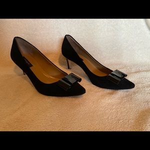 Ann Taylor Suede and Patent Bow Pumps